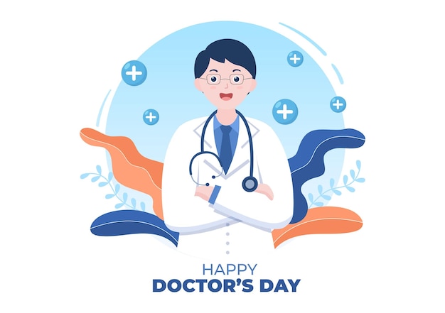 Ilustración vectorial del día mundial de los médicos para tarjeta de felicitación o fondo con imagen de equipo médico