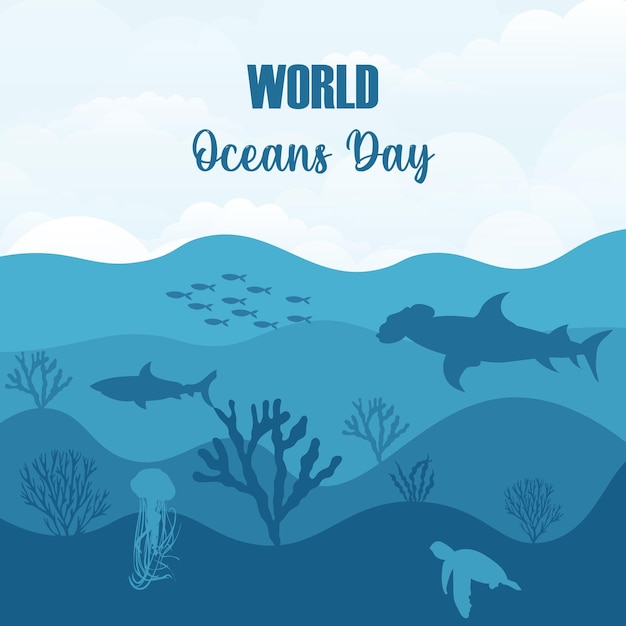 Ilustración vectorial del Día Mundial de los Océanos es adecuada para carteles, carteles o carteles