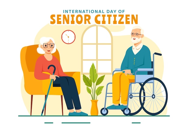 Ilustración vectorial del Día Mundial de la Tercera Edad el 21 de agosto para respetar y honrar las contribuciones de las personas mayores en un fondo plano
