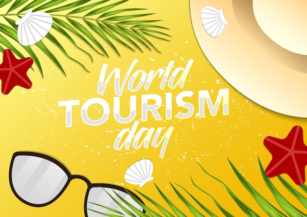 Vector ilustración vectorial del día mundial del turismo con hoja