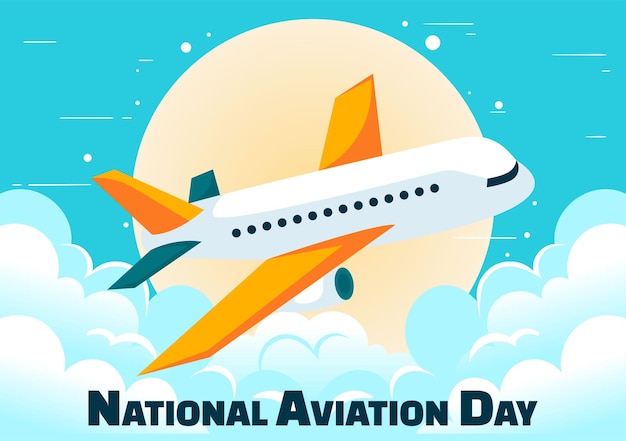 Ilustración vectorial para el Día Nacional de la Aviación con un avión y un fondo azul del cielo para la celebración del primer avión exitoso y el vuelo controlado