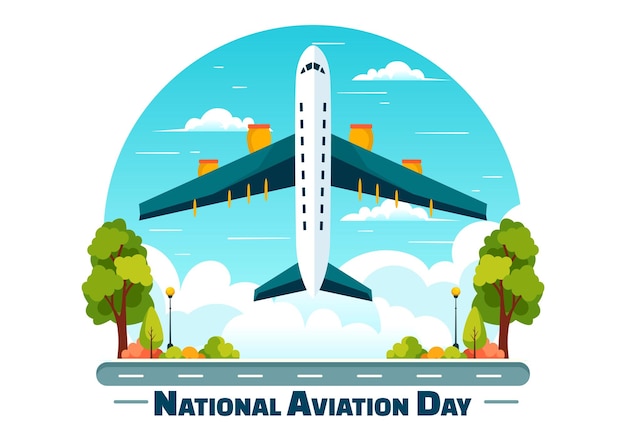 Ilustración vectorial para el Día Nacional de la Aviación con un avión y un fondo azul del cielo para la celebración del primer avión exitoso y el vuelo controlado