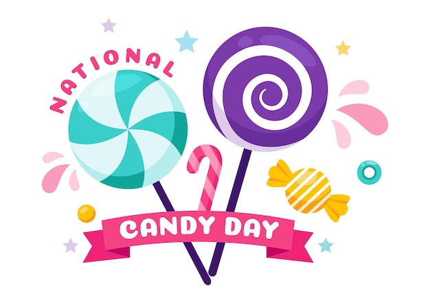 Ilustración vectorial del Día Nacional del Caramelo el 4 de noviembre con una variedad de caramelos y dulces de colores en un fondo de dibujos animados de estilo plano