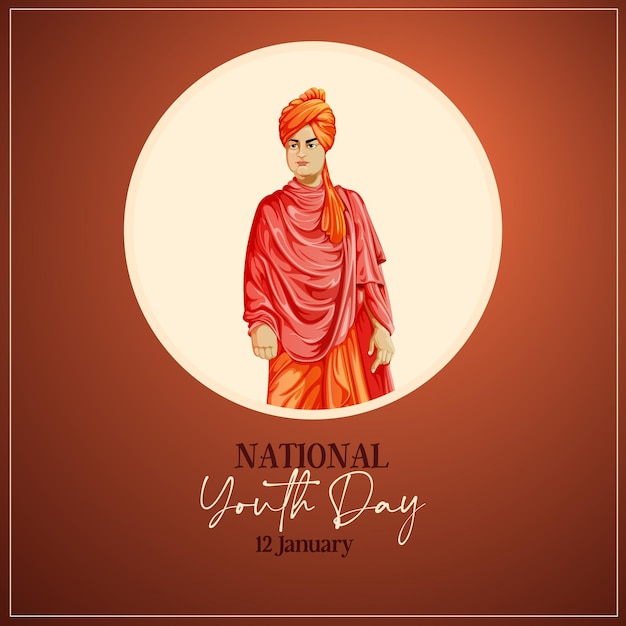 Vector ilustración vectorial del día nacional de la juventud de swami vivekananda jayanti