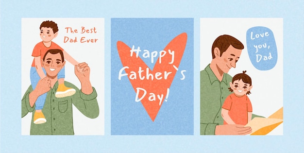 Ilustración vectorial del día del padre con el corazón del padre y los niños y el texto navideño en estilo plano