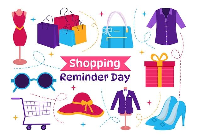 Ilustración vectorial del día del recordatorio de compras el 26 de noviembre con bolsas y productos para carteles o promociones