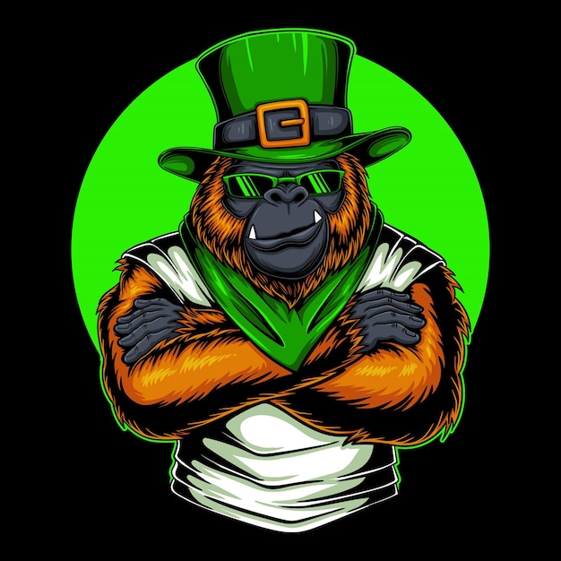 Ilustración vectorial del día de San Patricio del gorila de pelaje naranja