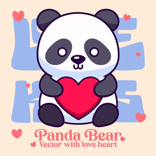 Ilustración vectorial del día de san valentín un lindo oso panda con corazón en un dibujo animado navideño