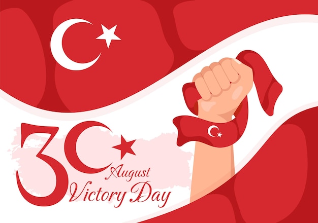 Ilustración vectorial del Día de la Victoria de Turquía el 30 de agosto con plantillas de celebración de Zafer Bayrami