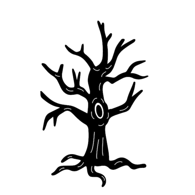 Ilustración vectorial dibujada a mano de árbol negro desnudo aterrador. genial para el diseño de halloween