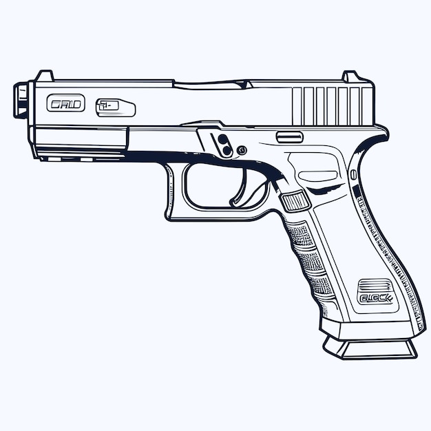 Ilustración vectorial dibujada a mano de un arma Ilustración de un archivo vectorial de arte de línea de pistola listo para usar