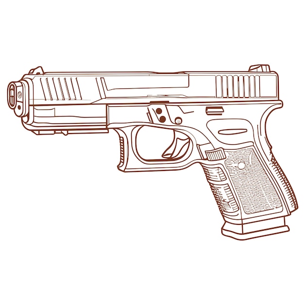 Ilustración vectorial dibujada a mano de un arma Ilustración de un archivo vectorial de arte de línea de pistola listo para usar