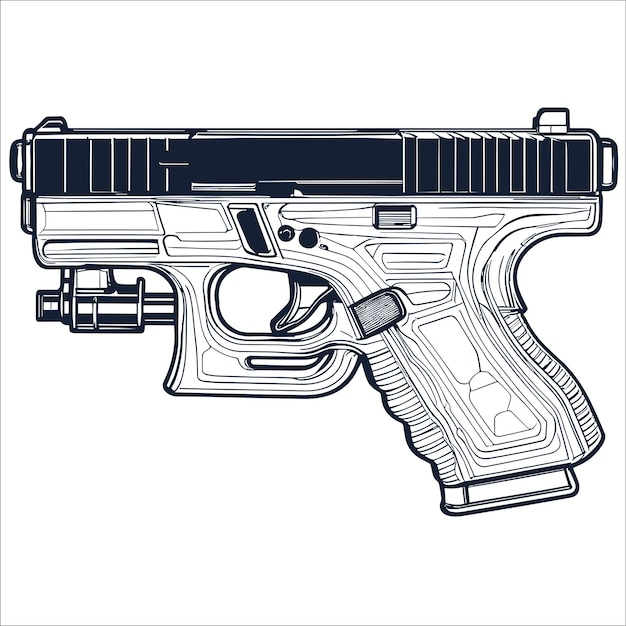 Ilustración vectorial dibujada a mano de un arma Ilustración de un archivo vectorial de arte de línea de pistola listo para usar