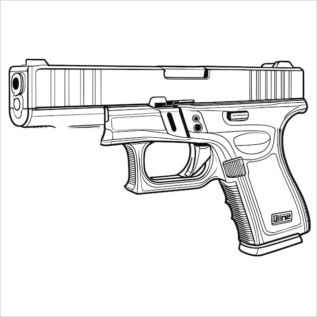 Vector ilustración vectorial dibujada a mano de un arma ilustración de un archivo vectorial de arte de línea de pistola listo para usar