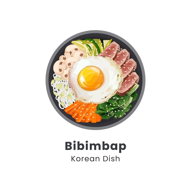 Ilustración vectorial dibujada a mano de Bibimbap o tazón de arroz mixto coreano