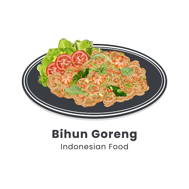 Ilustración vectorial dibujada a mano de Bihun goreng o vermicelli frito