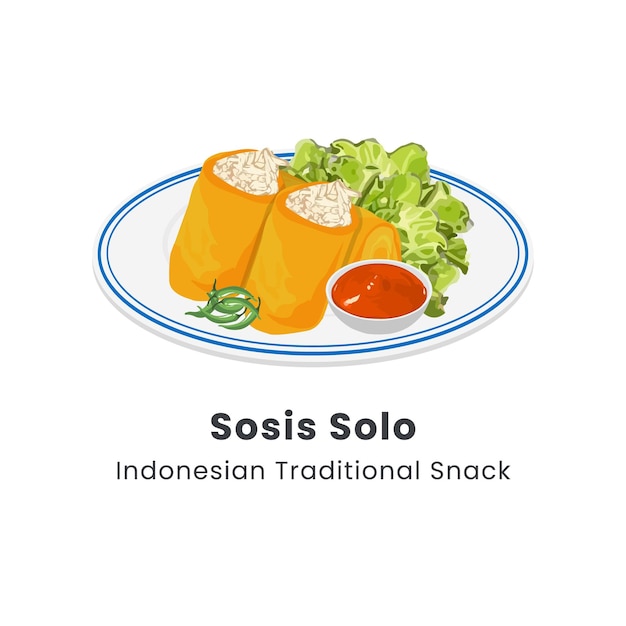 Ilustración vectorial dibujada a mano del bocadillo tradicional indonesio Sosis Solo