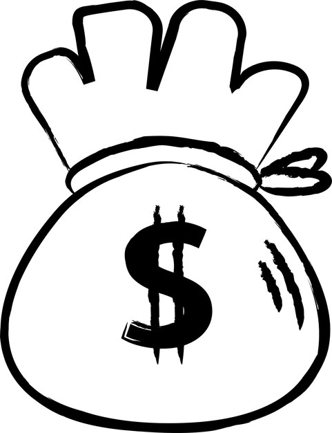 Ilustración vectorial dibujada a mano de la bolsa de dinero