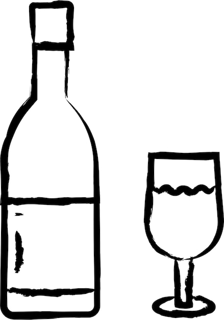Ilustración vectorial dibujada a mano de una botella de vino