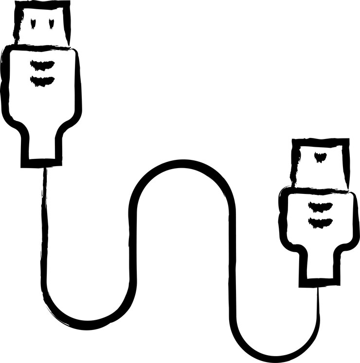 Vector ilustración vectorial dibujada a mano del cable usb