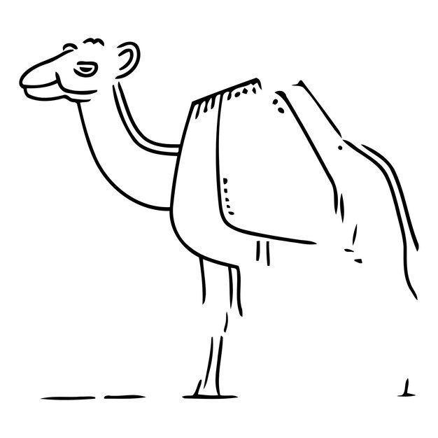 Ilustración vectorial dibujada a mano de camello en estilo de dibujos animados aislada sobre un fondo blanco