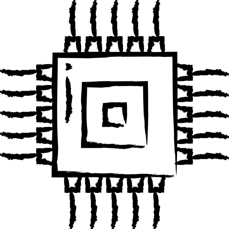 Vector ilustración vectorial dibujada a mano del chip de cpu