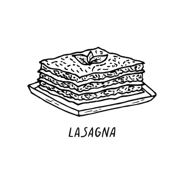 Ilustración vectorial dibujada a mano de la cocina italiana. lasaña.