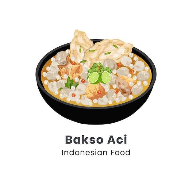 Ilustración vectorial dibujada a mano de la comida tradicional Bakso Aci de Indonesia