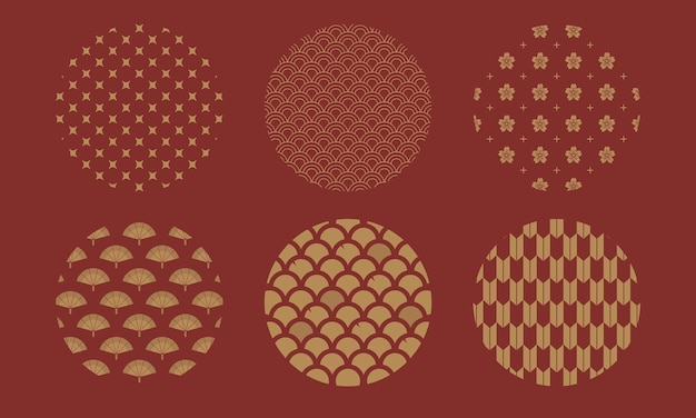 Ilustración vectorial dibujada a mano del concepto de elementos de símbolo de patrón japonés chino mínimo