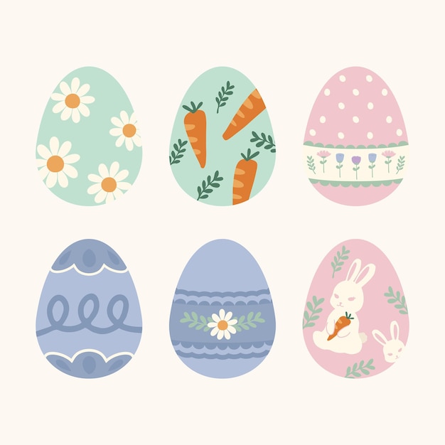 Ilustración vectorial dibujada a mano de un conjunto de elementos de diseño de Pascua Colección de garabatos de elementos lindos