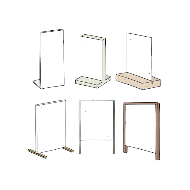 Ilustración vectorial dibujada a mano del conjunto de plantillas de visualización de soporte de banner de publicidad en blanco