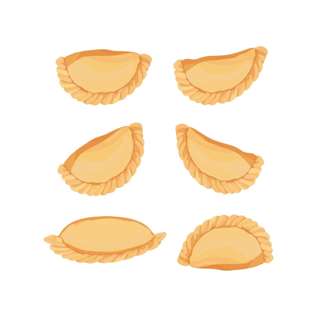 Ilustración vectorial dibujada a mano de Curry Puff o Pastel Goreng, un bocadillo tradicional indonesio
