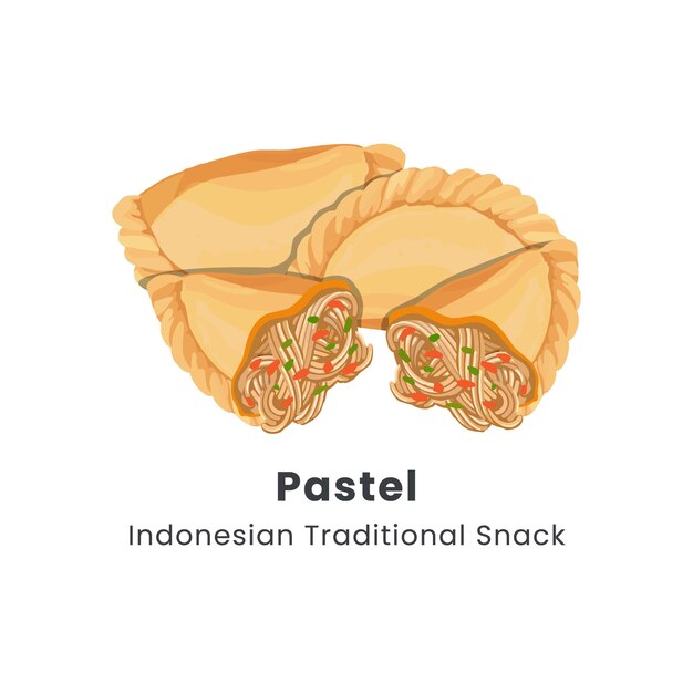 Ilustración vectorial dibujada a mano de Curry Puff o Pastel Goreng, un bocadillo tradicional indonesio