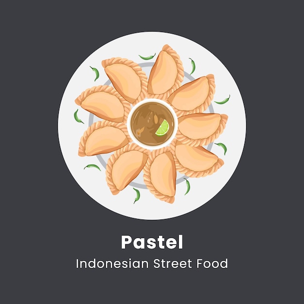 Ilustración vectorial dibujada a mano de la deliciosa comida callejera indonesia en color pastel