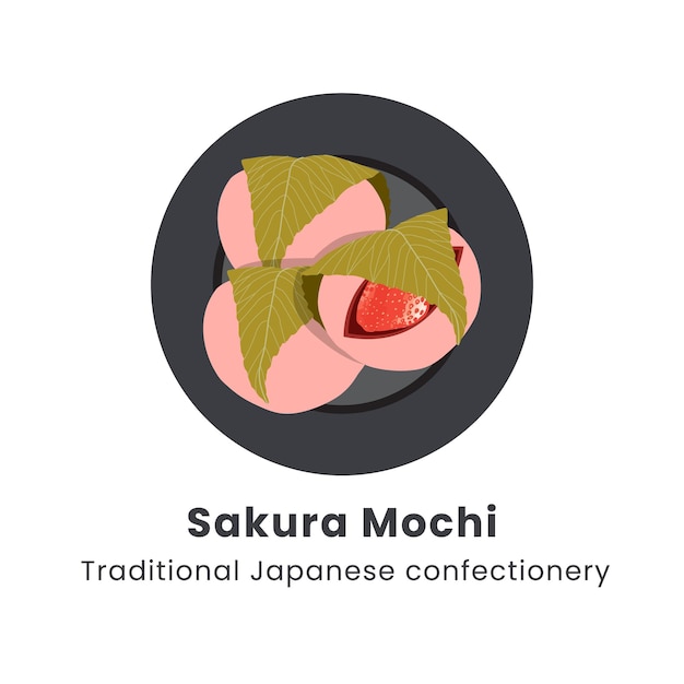 Ilustración vectorial dibujada a mano del dulce tradicional japonés Sakura mochi