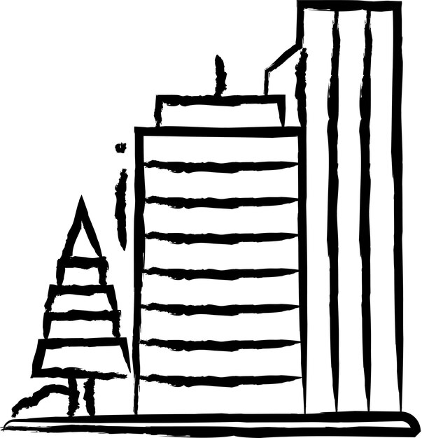Ilustración vectorial dibujada a mano de un edificio de oficinas