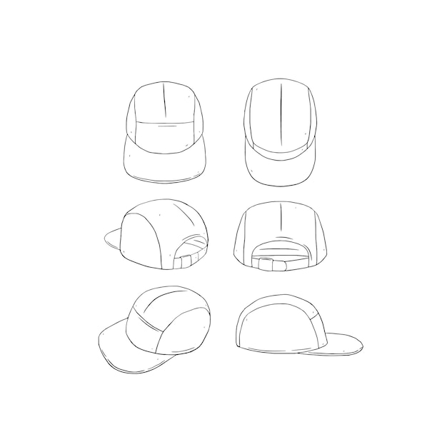 Ilustración vectorial dibujada a mano de gorra de campamento de 5 paneles en blanco sobre fondo blanco