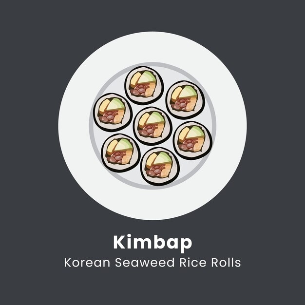 Ilustración vectorial dibujada a mano de Kimbap o rollos de arroz de algas marinas coreanas