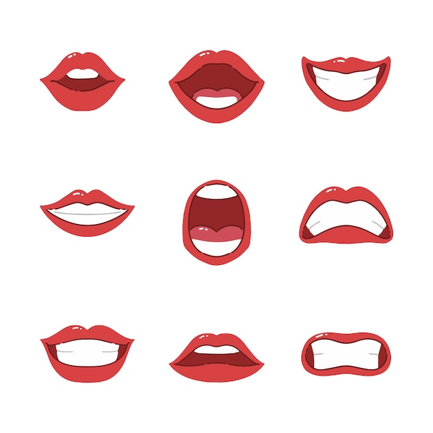 Ilustración vectorial dibujada a mano con labios rojos