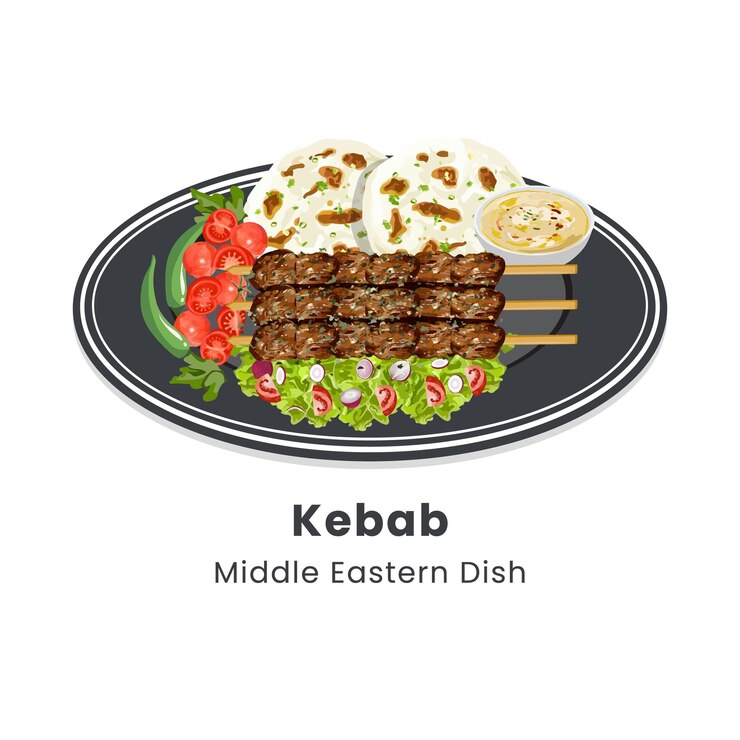 Vector ilustración vectorial dibujada a mano de lula kebab o kebab al estilo turco