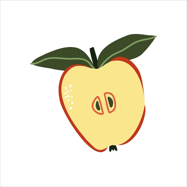 Ilustración vectorial dibujada a mano de manzana plana aislada en blanco