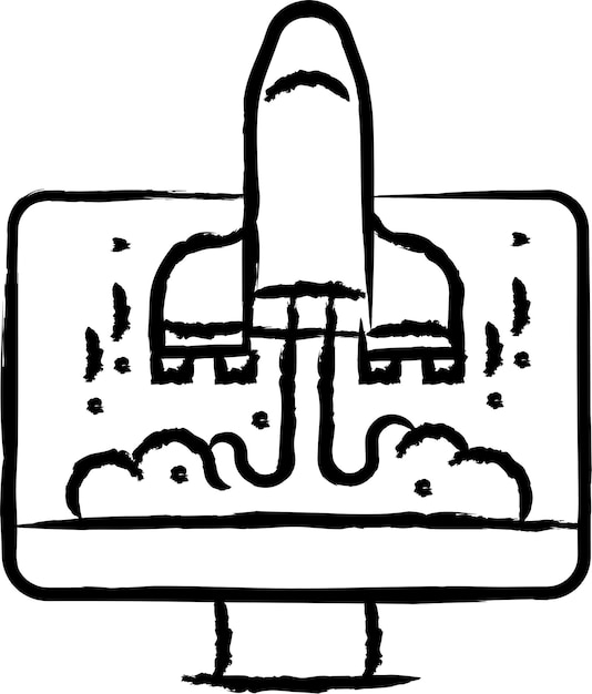 Ilustración vectorial dibujada a mano del monitor de lanzamiento