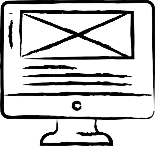Ilustración vectorial dibujada a mano de Monitor Wireframe