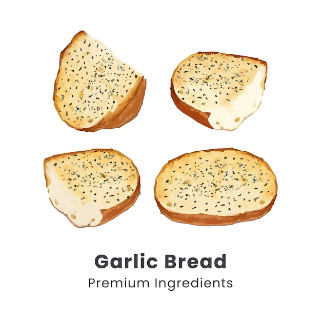 Ilustración vectorial dibujada a mano de pan de queso y ajo