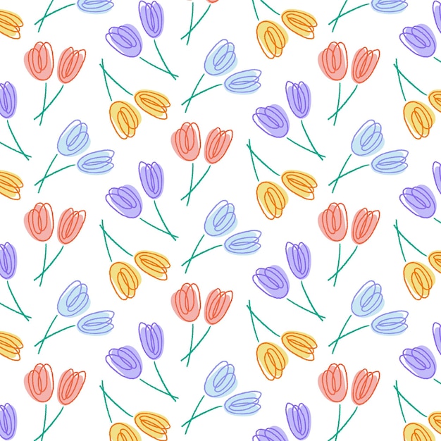 Ilustración vectorial dibujada a mano del patrón de flores línea arte