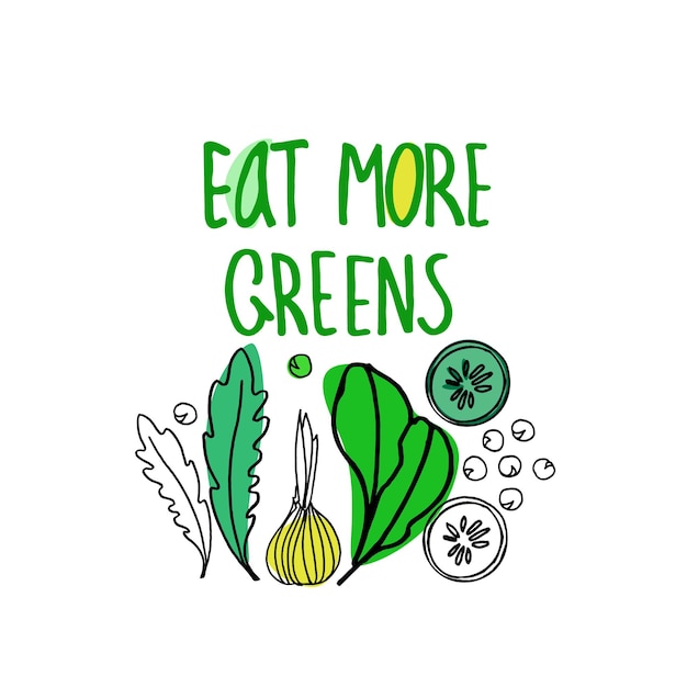 Ilustración vectorial dibujada a mano para la popularización de la nutrición saludable, promoción de restaurantes veganos y mercados agrícolas Elemento de diseño aislado
