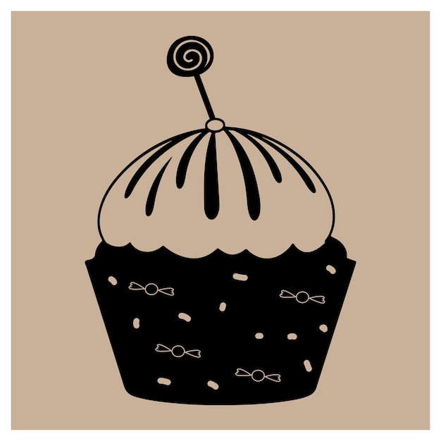 Ilustración vectorial dibujada a mano del postre de la silueta de la tarta minimalista