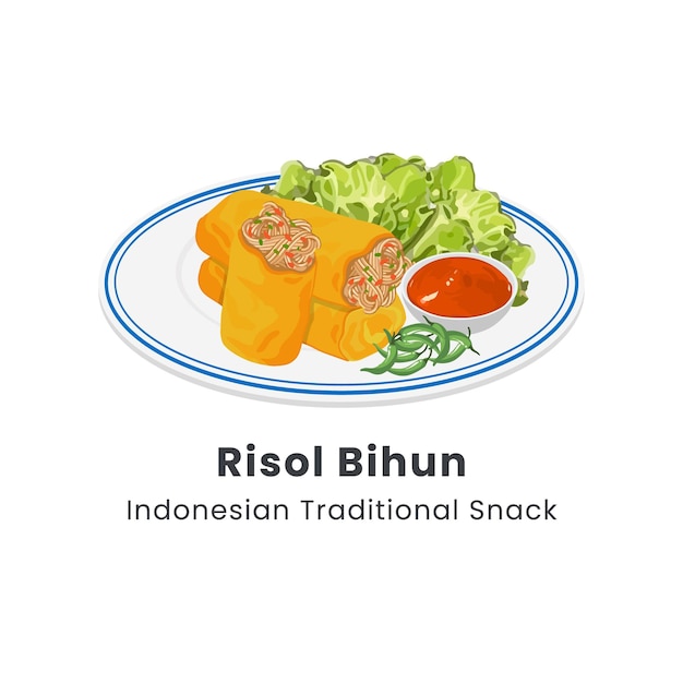 Ilustración vectorial dibujada a mano de Risol Bihun o Risol Kampung o rollo de primavera frito es un bocadillo indonesio