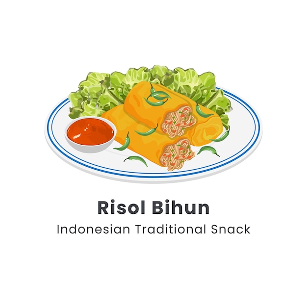Vector ilustración vectorial dibujada a mano de risol bihun o risol kampung o rollo de primavera frito es un bocadillo indonesio