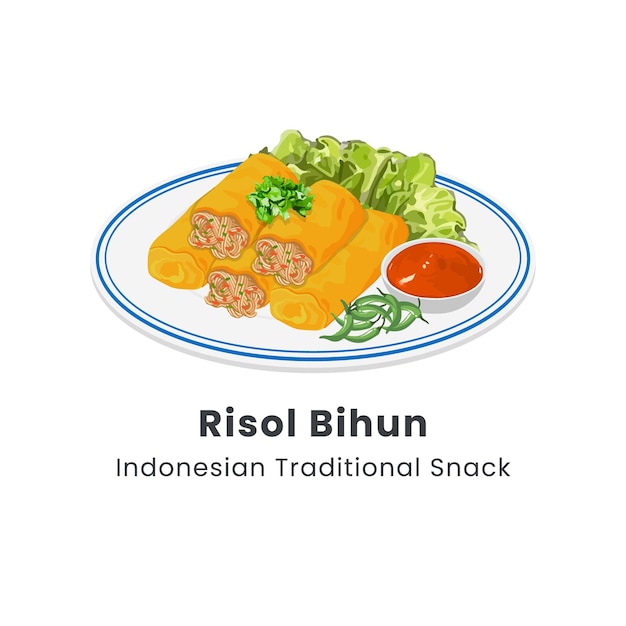 Ilustración vectorial dibujada a mano de Risol Bihun o Risol Kampung o rollo de primavera frito es un bocadillo indonesio